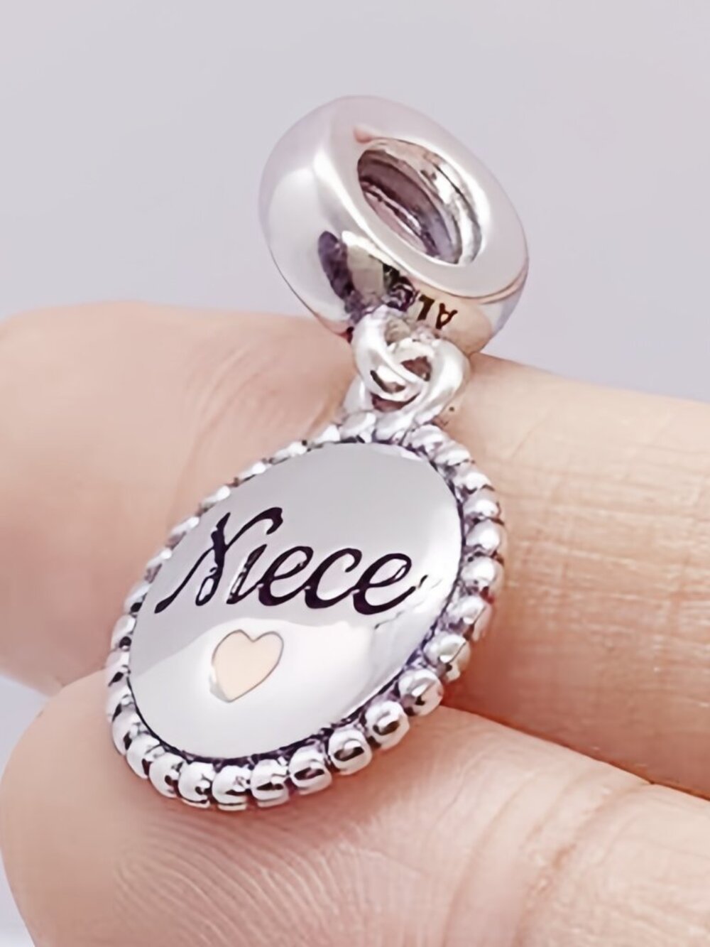 Pandora Niece Dangle Charm Cream Enamel Heart Family Pendant